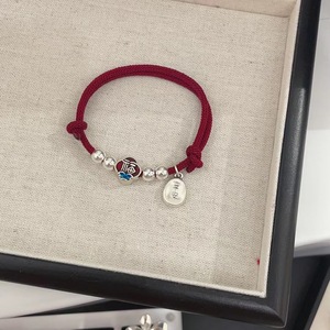 S999 Pure Silver Red <b>Rope</b> <b>Bracelet</b> Heart Shape Unisex Gift Jewelry - Product Image 2