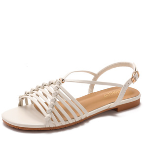 Elegant Gold Flat <b>Sandals</b> With Strappy Design Open Toe Patent Leather Summer Women Shoes Breathable Buckle Closure - Product Image 3