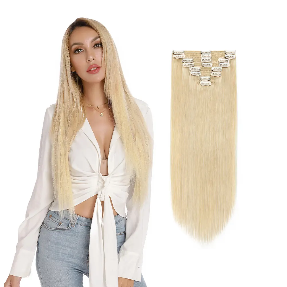 S-Noilite 7pcs clip in straight human hair extension pu 100% human hair human hair clip in extensions 10-24 inch double weft