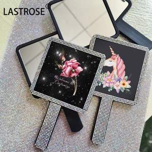 Wholesale Private logo <b>square</b> Rhinestone Handheld Small Metal Cosmetic <b>Mirror</b> Private Label Single Side Makeup Hand <b>Mirror</b> - Product Image 2