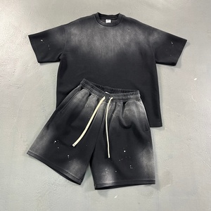 T-shirt e pantaloncini larghi <span class=keywords><strong>da</strong></span> uomo con logo personalizzato, pesanti, effetto sbiadito dal sole, oversize, stampa vintage, lavaggio effetto invecchiato - Product Image 5