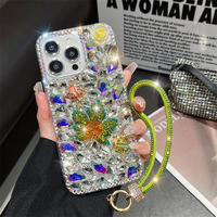 Coque de téléphone pour Apple iPhone 17 Pro, motif feuille d'érable et strass, pour iPhone 16, entièrement ornée de strass, bracelet de luxe xsmax, protection pour iPhone 15 et 14