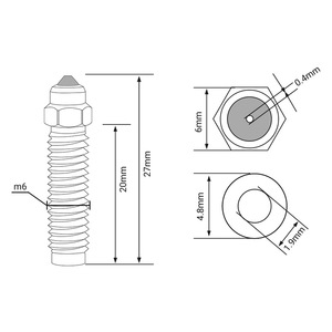 Buse d'imprimante 3D Qi Pang M6, longueur 27mm, en laiton bimétallique et acier pour Elegoo Centauri Carbon - Product Image 1