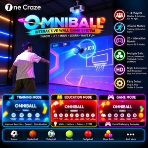 Terrain de jeu virtuel de pickleball Onecraze AR, jeux interactifs multijoueurs à frapper sur les murs, 20+ jeux, projecteur d'intérieur de 5300 lumens - Product Image 1