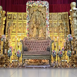 งานแต่งงาน srilankan Radha krishna เวทีชุดรูปแบบอินเดียฮินดูสีทองเวทีแต่งงานสำหรับการต้อนรับตอนใต้ของตกแต่งเวทีทอง - Product Image 1