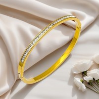 Bracelets et Joncs Simples en Acier Inoxydable Plaqué Or 18K pour Femmes, Incrustés de Zircons, Vente en Gros de Bijoux Fantaisie
