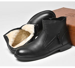 รองเท้าบูทเชลซีสำหรับธุรกิจฤดูหนาวของผู้ชาย ขนาดใหญ่ หนังวัวบุขนแกะ หนา อุ่น ระบายอากาศได้ดี กันลื่น มีซิปด้านข้าง - Product Image 6