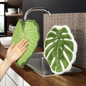 Toalla de Mano Ovalada de Felpa de Coral Personalizada con Diseño de Hojas, Secado Rápido, Absorbente, con Gancho para Colgar sin Dejar Rastro, para Cocina y Baño - Product Image 2