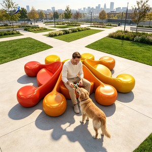Modern Outdoor Patio <b>Bench</b> <b>Set</b> Red And Black Contemporary Fiberglass Seating <b>For</b> Outdoor Use Durable Design - Product Image 2