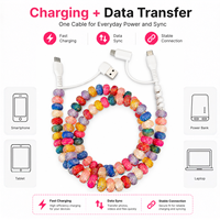 Kabel Charger HP Grosir 4 in 1 Multiwarna Berhias Rhinestone dan Manik-manik, USB Type C, Kabel Transfer Data Kristal