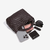Sac à main géométrique en PU pour femme, tendance, polyvalent, léger et frais, tricoté, décontracté, style panier, sac bandoulière/épaule, mère-enfant