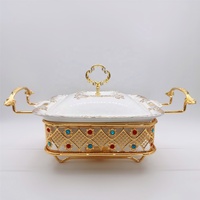 Plat de service carré de luxe doré en céramique 1,2 L 1,8 L – Ensemble chauffe-plats pour buffet, restaurant, mariage, fête