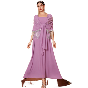 étage longueur Abaya avec frange perlée Cape modeste à manches longues femmes soirée robe de soirée Style moyen-orient - Product Image 1