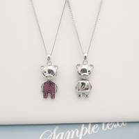 Collier unisexe en argent sterling 925 certifié avec pendentif ours adorable, cristaux colorés incrustés, chaîne tendance, plaqué rhodium