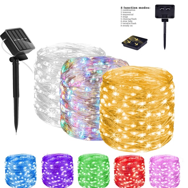 Solar-Powered LED Copper Wire Fairy Lights with Remote Control & IP65 for Outdoor Christmas Courtyard Holiday Decor