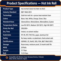 Rouleau d'encre solide à séchage rapide, noir, diamètre 36mmx32mm, pour machine de codage de date de production, de lot et d'expiration Markem-Imaje