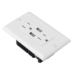 South American USB wall socket US standard 2 gang electrical outlet with 2 USB ports 125V residential grade wall outlet