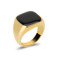 Sechseck-Zeichenring einfarbig schwarzer Edelstein-Zeichen-Schmuckringe 18K goldplattiert Edelstahl individualisierbar Gravurring für Herren