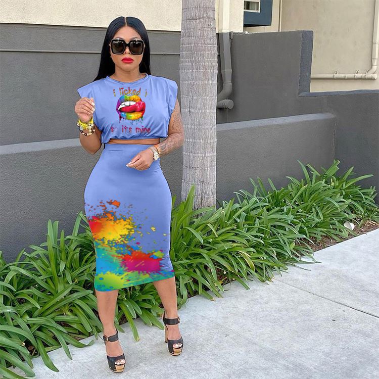 2021 New Arrivals Summer Dresses Women Clothing Casual Long Dress Fashion  Lip Printed Tie Dye| Alibaba.com