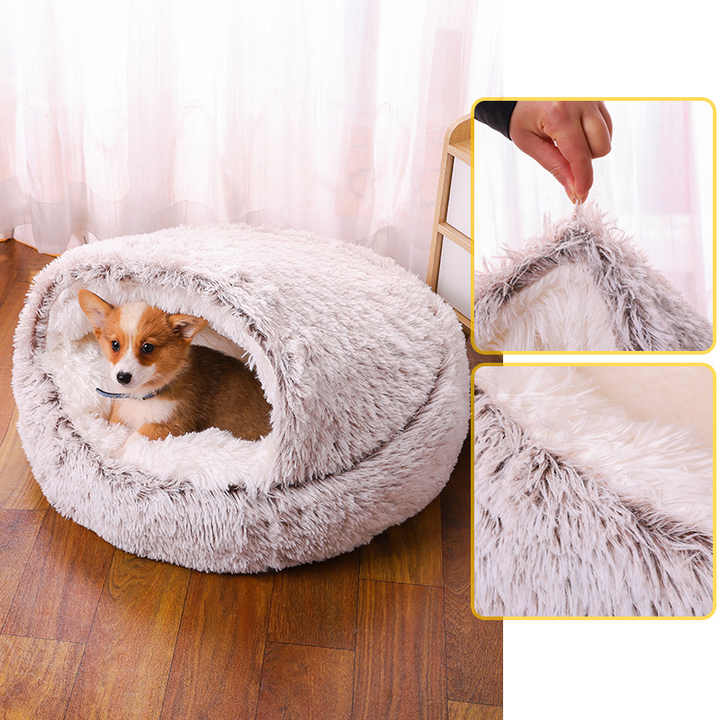Pet Kennel Sleeping Bag Semi Enclosed Bed for Small Animals Cats and Puppies - Grey main image 0