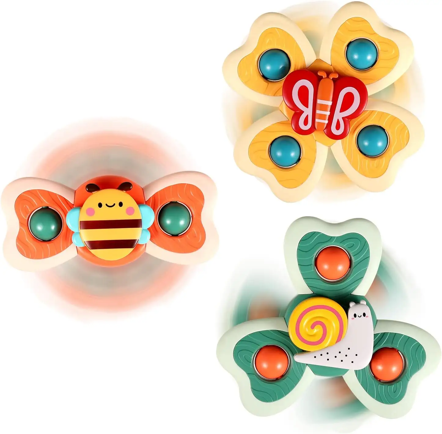 3PCS Novelty Silicone Suction Cup Spinner Toys Spinning Tops Sensory Baby Bath Toys For Toddlers