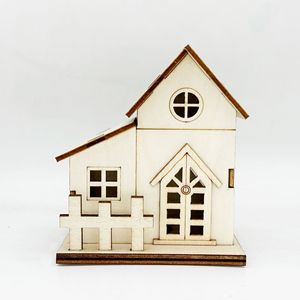 DIY Light Up Wooden Christmas Cabin Kids Handmade Wooden House <b>Ornament</b> Home Office Desktop Decorative Wooden Craft - Product Image 4
