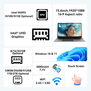แล็ปท็อปธุรกิจหน้าจอ 15.6 นิ้ว ระบบปฏิบัติการวินโดวส์ 11 ชิปประมวลผล N5095 Quad Core แรม 16GB DDR4  พร้อม M2 SSD และหน้าจอสัมผัส - Product Image 2