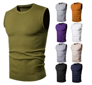 Autumn New Men's High Elastic Base Sweater Reversible Knitted Vest with V-Neck Breathable Nylon Material for Outer Wear