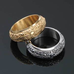 Men's <b>Ring</b> Unique Classic Pattern Titanium Steel Vintage Gold Plated Two Tone Stainless Steel Wedding Band A1049 - Product Image 4