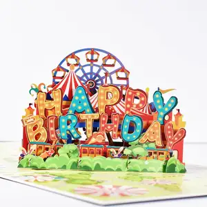 Biglietti di buon compleanno 3D tridimensionali fatti a mano carta intagliata per bambini carta regalo di carnevale biglietti di auguri di compleanno