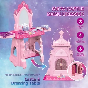 JinYing Casa de Juegos Infantil, Juguete de Salón de Belleza y Peluquería con Proyección, Sonido y Luz, Temática de Chef Feliz, Princesa y Maquillaje - Product Image 2