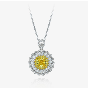 Pendentif en Zircon Cubique Synthétique Jaune 7x7mm Plaqué Or et Argent, Bijou Fantaisie Effet Glacé - Product Image 1