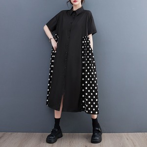 Nuovo Abito Camicia Estivo 2026 da Donna Oversize Nero a Pois con Pannelli Laterali, Maxi Svasato a Trapezio, Taglie Forti, Casual con Bottoni - Product Image 4