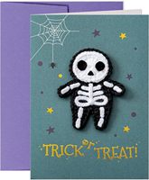 Carte d'Halloween au crochet motif squelette avec enveloppe – Message amusant et effrayant « Trick or Treat » avec dorure à chaud