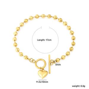Pulsera de Cadena de Bolitas de Acero Inoxidable Chapada en Oro de 18K Resistente al Agua con Cierre OT, Joyería de Moda con Corazón, Pulsera con Cierre OT - Product Image 3