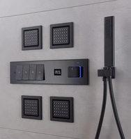 Système de douche cascade de luxe pour plafond de salle de bain avec thermostat intégré, mitigeur, ensemble de jets de pluie et de massage cachés