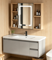 Meuble de salle de bain mural en aluminium spatial durable à prix réduit avec lavabo en céramique