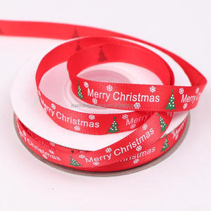 Venta al por mayor 50 yardas 3/8 \ "poliéster Feliz Navidad cinta de satén rollos para decoraciones de Navidad - Product Image 2