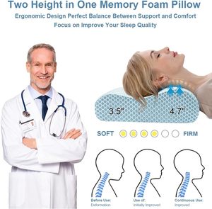 Oreiller <span class=keywords><strong>de</strong></span> lit orthopédique cervical Oreiller en mousse à mémoire <span class=keywords><strong>de</strong></span> forme pour dormir côté dos ventre dormeur, ergonomique - Product Image 4