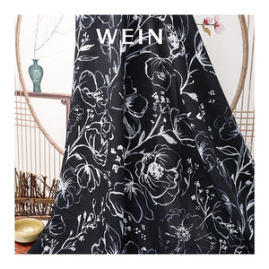 WI-B07 fornitore all'ingrosso in bianco e nero big flower line drawing pattern tessuto crepe Faille stampato per indumenti - Product Image 4