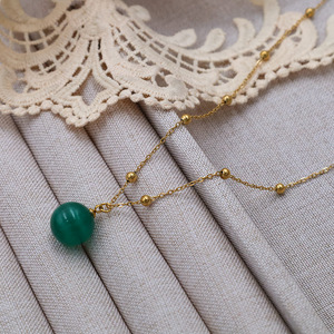 Stainless Steel Necklace Green Bead Pendant Clavicle Chain For Women Fashion Jewelry Gift - Product Image 1