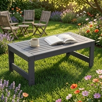 Table Basse Extérieure en PEHD pour Jardin, Patio, Balcon – Moderne, Grise, à Lattes, Résistante à l'Eau et aux UV