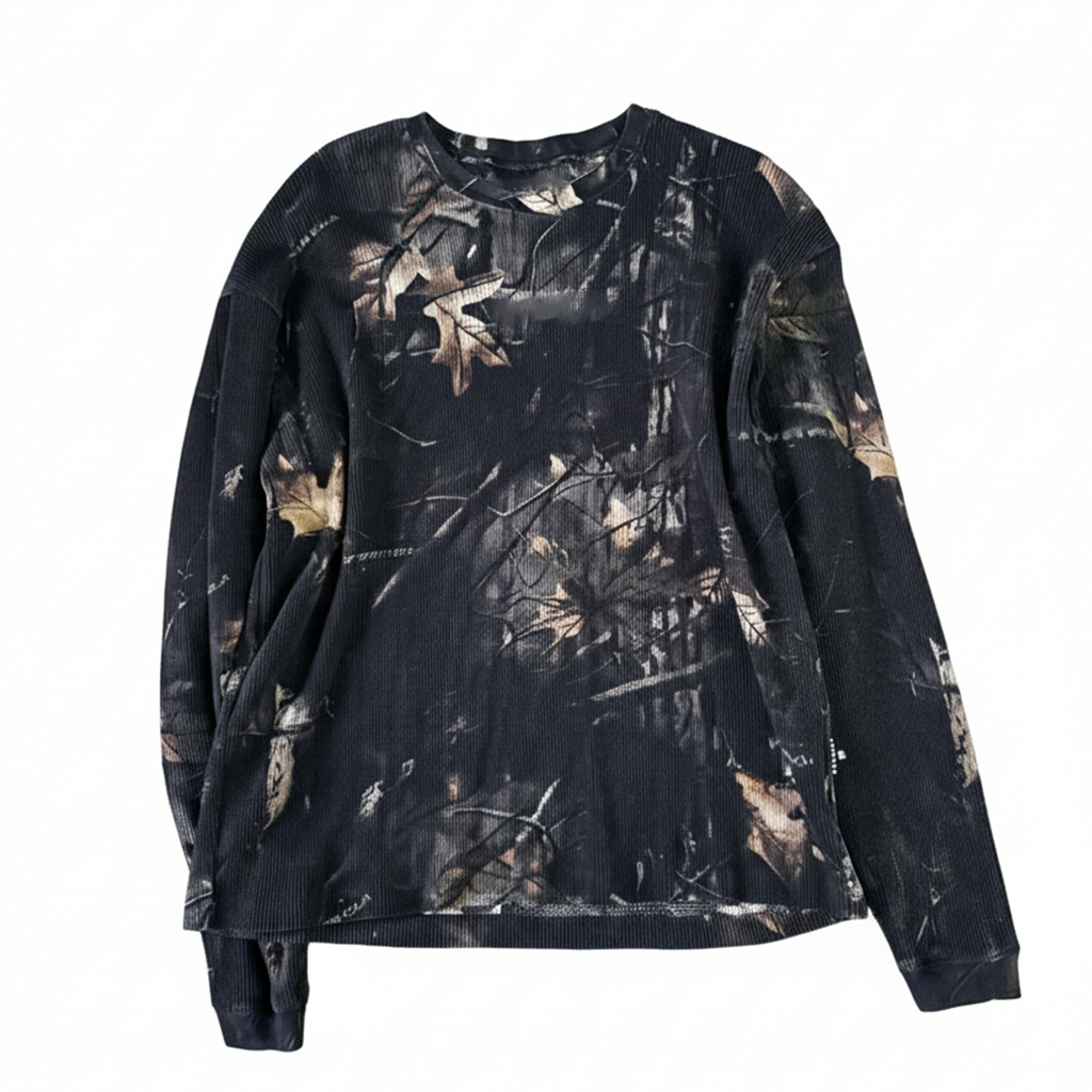 T-shirt a maniche lunghe waffle con grafica mimetica-1