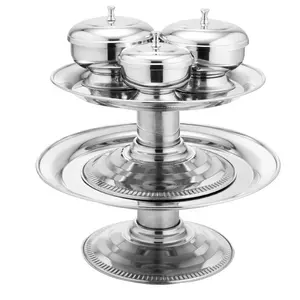 Factory Direct Sale 18/10 Stainless steel granite fruit serving tray, cake plate with covered sugar bowl
