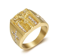 Bague unisexe rétro en acier inoxydable doré et argenté avec zircon incrusté, croix catholique, bague de couple, bague religieuse, cadeau d'anniversaire