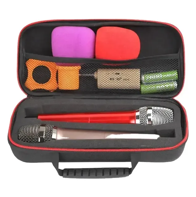 Portable Black  Wireless Microphone Case ,Handheld Dual Mic Case Portable  Microphone Carrying Storage Box for Singing Receivers