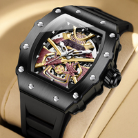 ONOLA Marque 3865 Nouvelle Arrivée Montre de Sport Automatique Mécanique Homme Luxe Boîtier Carré Cadran Verre Bracelet Caoutchouc Tonneau de Vin