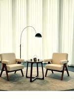 Ensemble trois pièces de salon en bois massif style crème mi-siècle, minimaliste moderne, avec fauteuil simple en noyer à jointure mortaise et tenon