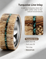 Großhandel Geweihförmiger Ring & Ring mit Türkis-Einlage Silber Tungsten Innen 8mm Herren Ehering Verlobungsring Versprechen-Ring