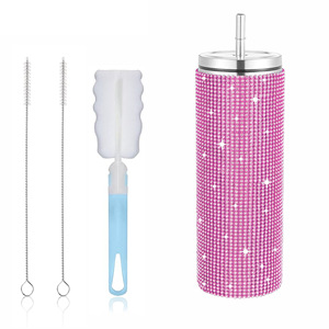 20oz 570ml stainless steel cup with lid With straw Diamond-encrusted <b>Glittering</b> Vacuum double wall stainless steel cup - Product Image 3